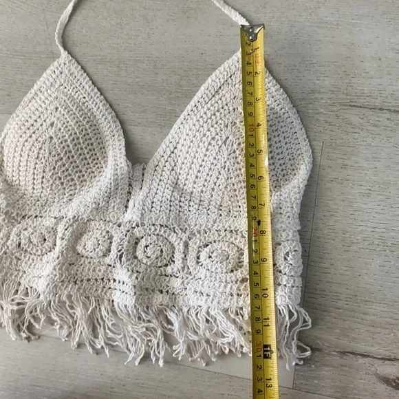 Fringe Hem Crocheted Halter Top size S‎ Bohemian romantic festival summer hippie - Picture 11 of 11